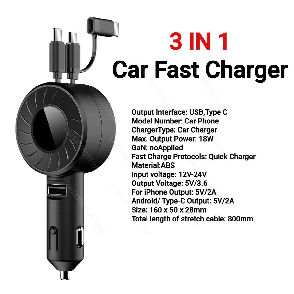 Professional title: "120W 4-in-1 Retractable Car Charger with USB C Cable for iPhone, Huawei, Samsung - Fast Charge, Cigarette Lighter Adapter, PD, QC3.0"
