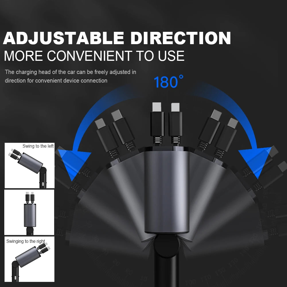 Professional title: "120W 4-in-1 Retractable Car Charger with USB C Cable for iPhone, Huawei, Samsung - Fast Charge, Cigarette Lighter Adapter, PD, QC3.0"